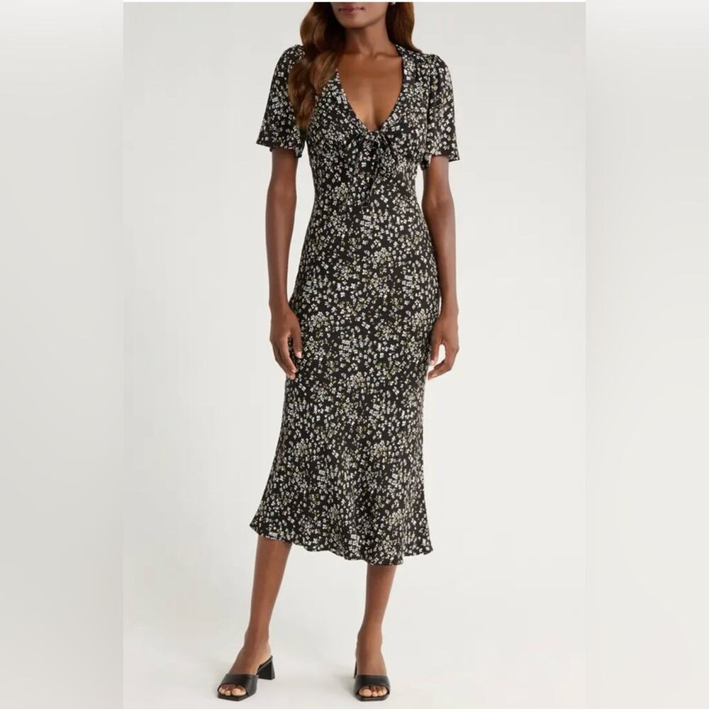 Reformation Tyra Floral Short Sleeve Midi Dress Size:8